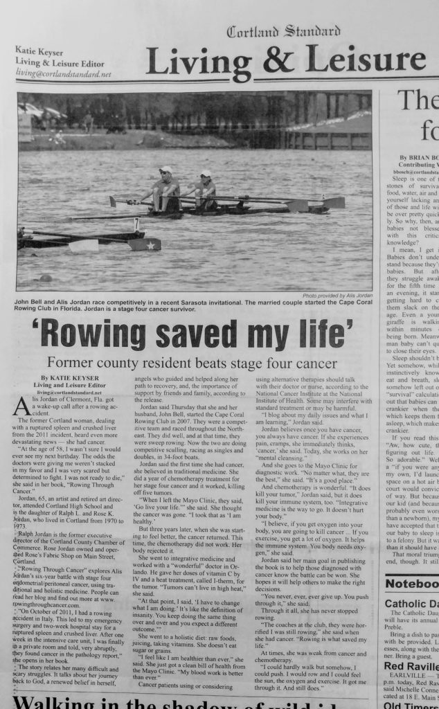 Article from the Cortland Standard, Cortland, NY rowing through cancer